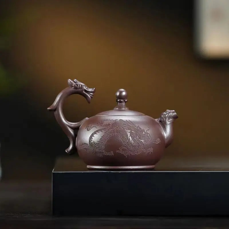 full handmade tea pot marke dragon design carved original ore real yixing zisha purple grit pots 270ml health care made in China