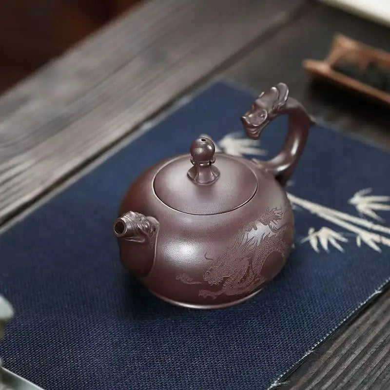 full handmade tea pot marke dragon design carved original ore real yixing zisha purple grit pots 270ml health care made in China
