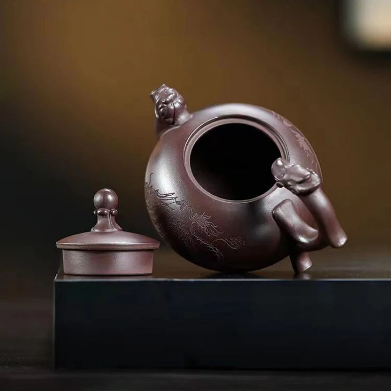full handmade tea pot marke dragon design carved original ore real yixing zisha purple grit pots 270ml health care made in China