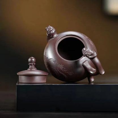 full handmade tea pot marke dragon design carved original ore real yixing zisha purple grit pots 270ml health care made in China