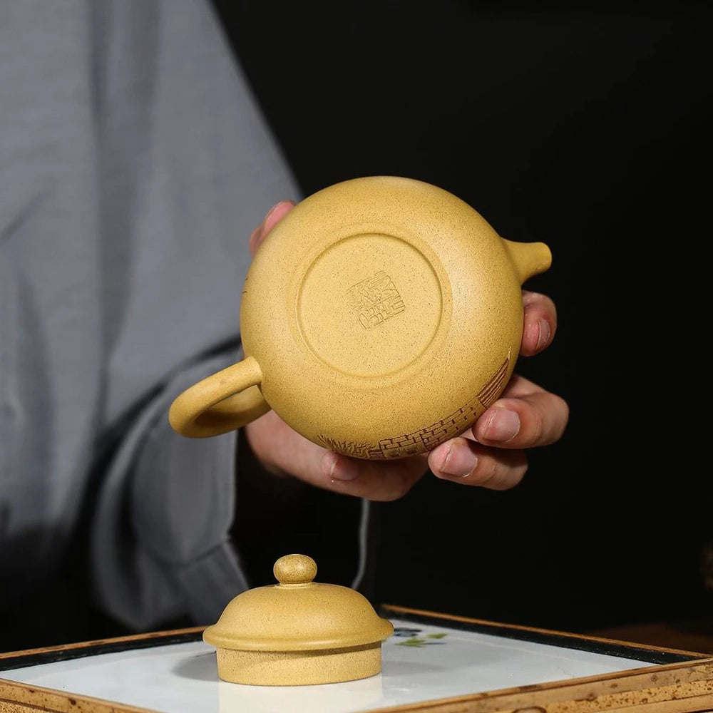 full handmade tea pot on sales marked master hand carved pot house under tree original ore real yixing zisha duan clay pots