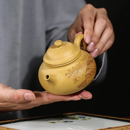 full handmade tea pot on sales marked master hand carved pot house under tree original ore real yixing zisha duan clay pots