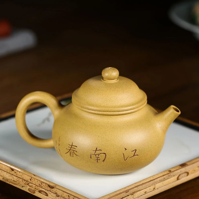 full handmade tea pot on sales marked master hand carved pot house under tree original ore real yixing zisha duan clay pots