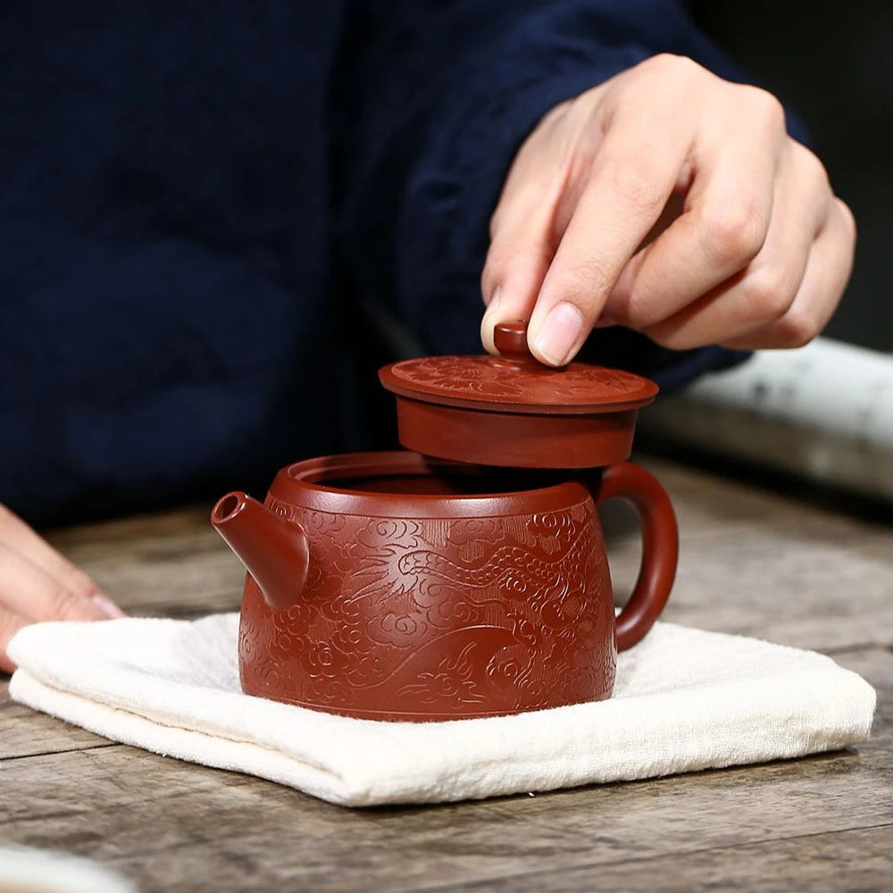full handmade tea pot original ore real yixing zisha dahongpao clay marked dragon carved embossed JinLan pot 200ml traditional