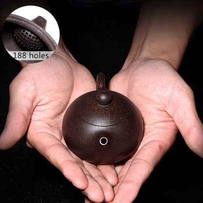 full handmade tea pot very small Chinese kungfu pot marked 188 infuser holes ball shaped real yixing zisha black galaxy clay pot