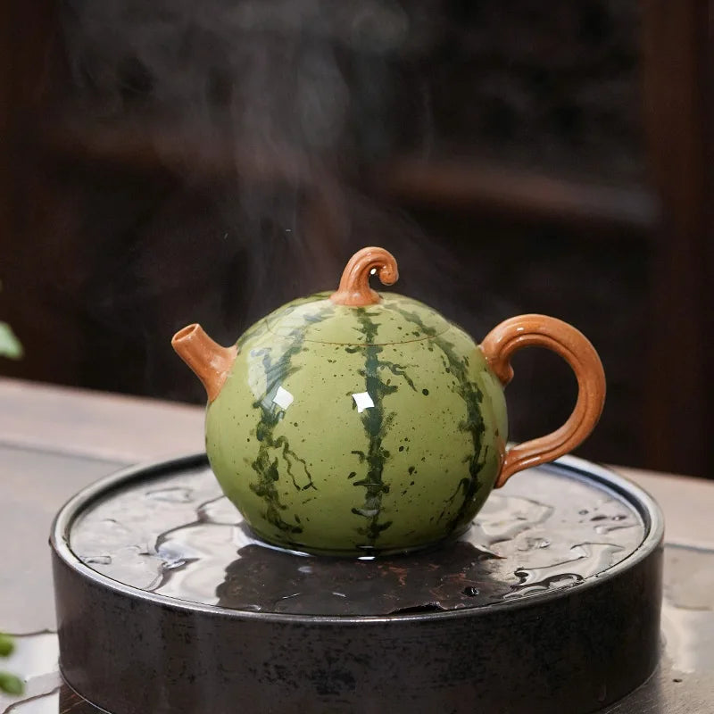 full handmade tea pot watermelon shape creative traditional craft true yixing zisha green clay pot ball shaped infuser holes cup