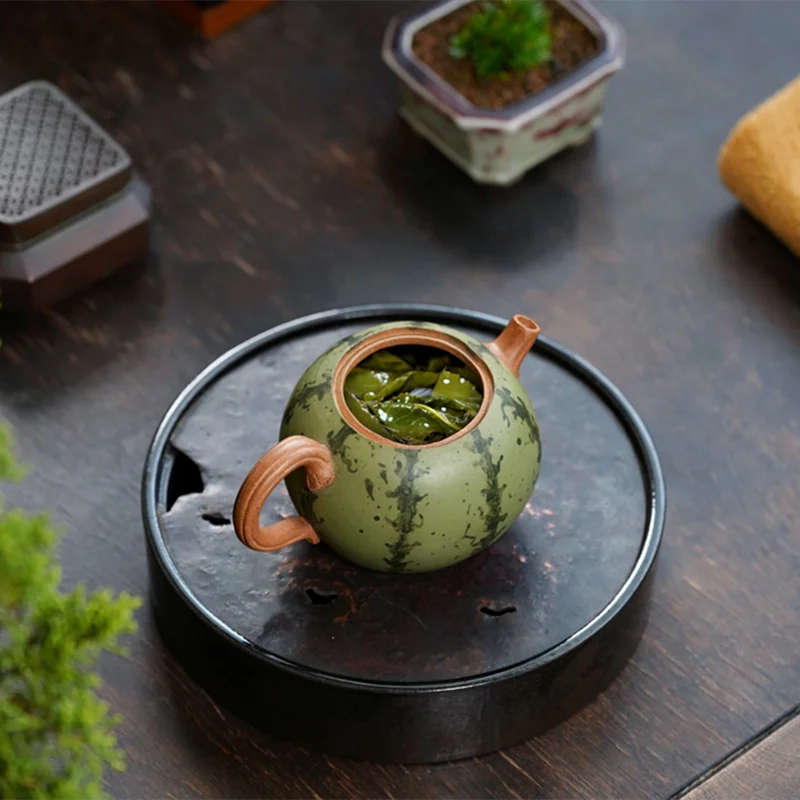 full handmade tea pot watermelon shape creative traditional craft true yixing zisha green clay pot ball shaped infuser holes cup