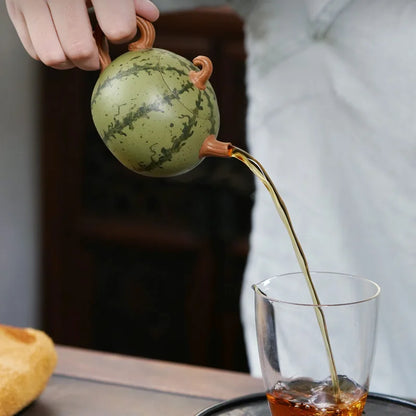 full handmade tea pot watermelon shape creative traditional craft true yixing zisha green clay pot ball shaped infuser holes cup