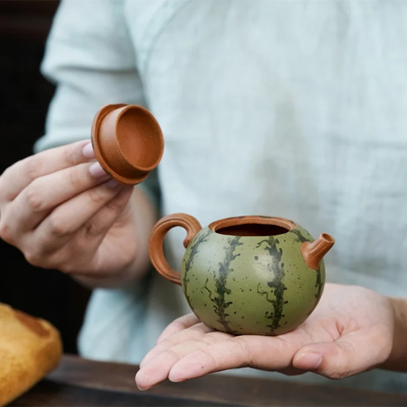full handmade tea pot watermelon shape creative traditional craft true yixing zisha green clay pot ball shaped infuser holes cup