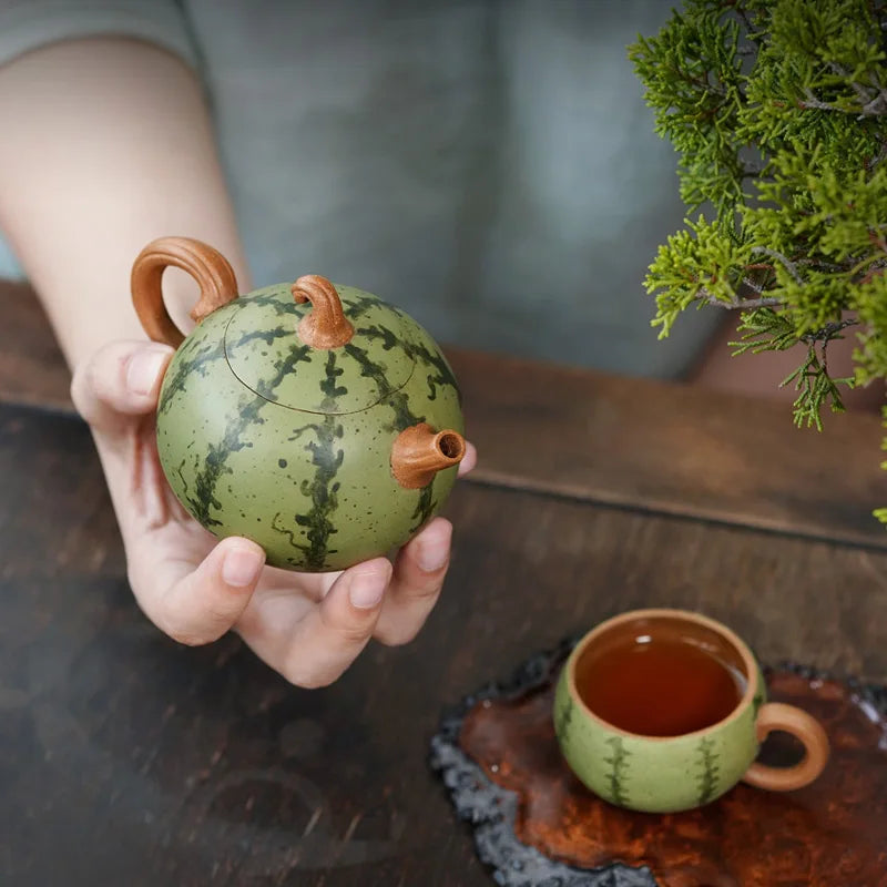 full handmade tea pot watermelon shape creative traditional craft true yixing zisha green clay pot ball shaped infuser holes cup