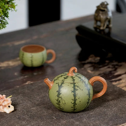 full handmade tea pot watermelon shape creative traditional craft true yixing zisha green clay pot ball shaped infuser holes cup