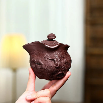 full handmade tea pot with lid 14 infuser holes Ganoderma lucidum carved health care true yixing zisha purple clay master pots