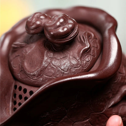 full handmade tea pot with lid 14 infuser holes Ganoderma lucidum carved health care true yixing zisha purple clay master pots
