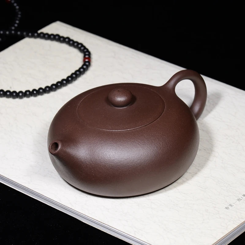 full handmade tea pot zisha yixing purple grit marked flat xishi pot master original ore kungfu pot of tea ball sahped infuser