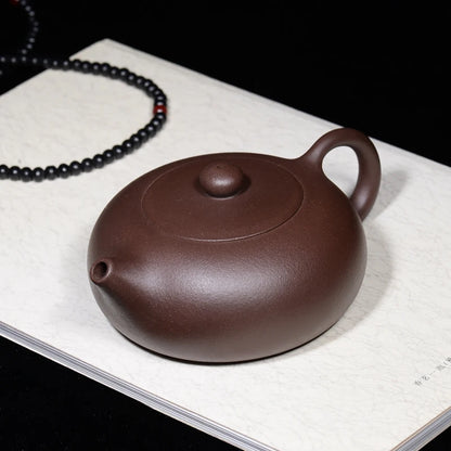 full handmade tea pot zisha yixing purple grit marked flat xishi pot master original ore kungfu pot of tea ball sahped infuser