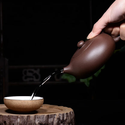 full handmade tea pot zisha yixing purple grit marked flat xishi pot master original ore kungfu pot of tea ball sahped infuser