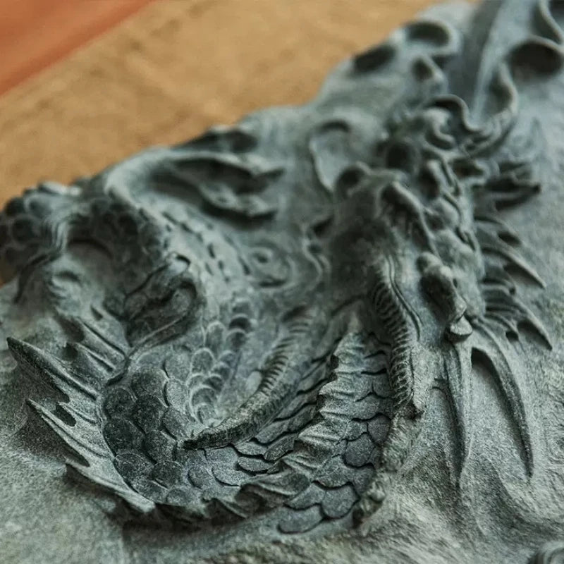 full handmade tea tray black stone dragon carved embossed serving trays tea table large business office master made L90cm*W30cm