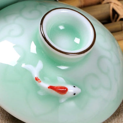 gaiwan carp / golden fish porcelain tureen ceramic cup bowl saucer with lid
