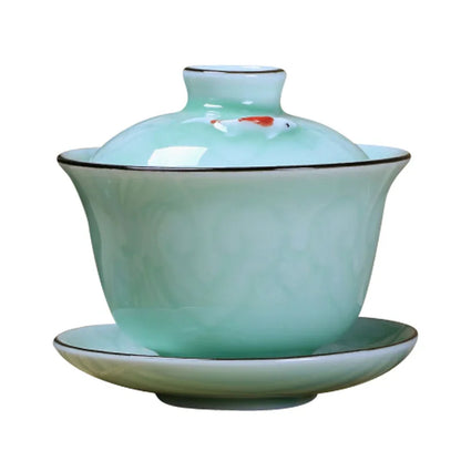 gaiwan carp / golden fish porcelain tureen ceramic cup bowl saucer with lid
