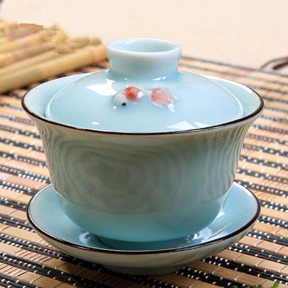 gaiwan carp / golden fish porcelain tureen ceramic cup bowl saucer with lid