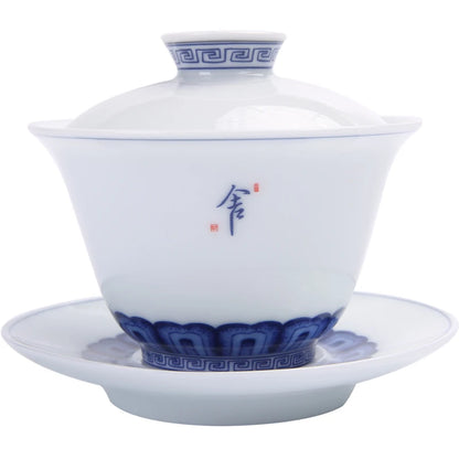 gaiwan porcelain Chinese kungfu tea brewer cup bowl with saucer Jingdezhen blue-and-white china tureen with lid covered bowls