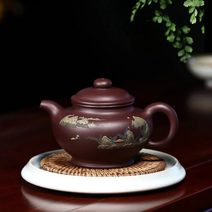gift yixing recommended pure manual undressed ore mud purple clay mud painting landscape painting wall chapter Duo pot