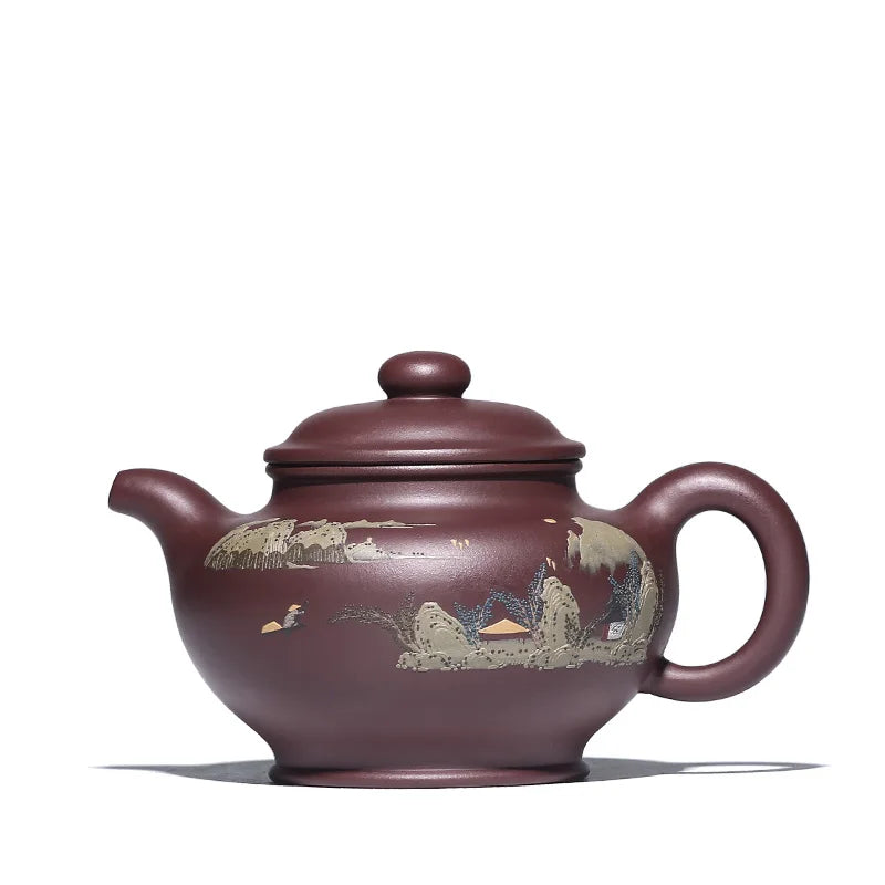 gift yixing recommended pure manual undressed ore mud purple clay mud painting landscape painting wall chapter Duo pot