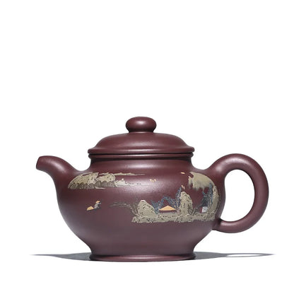 gift yixing recommended pure manual undressed ore mud purple clay mud painting landscape painting wall chapter Duo pot