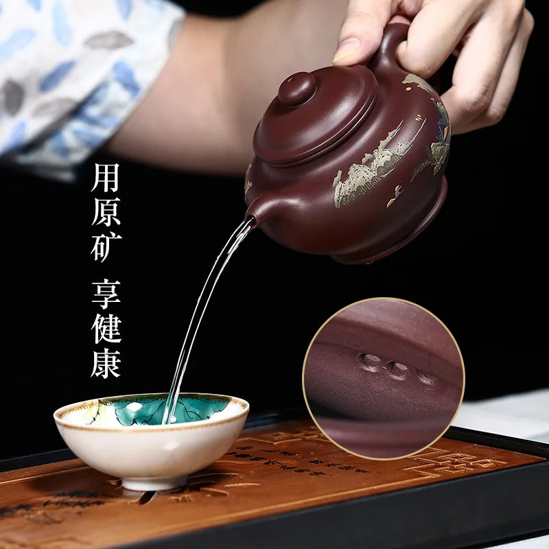 gift yixing recommended pure manual undressed ore mud purple clay mud painting landscape painting wall chapter Duo pot