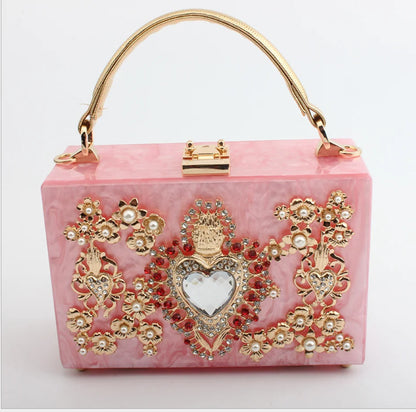 girl Acrylic gift Box bag pearl beaded Clutch purse Women Totes Handbag Fashion Party Hard Case Shoulder Bags Cross body Bags