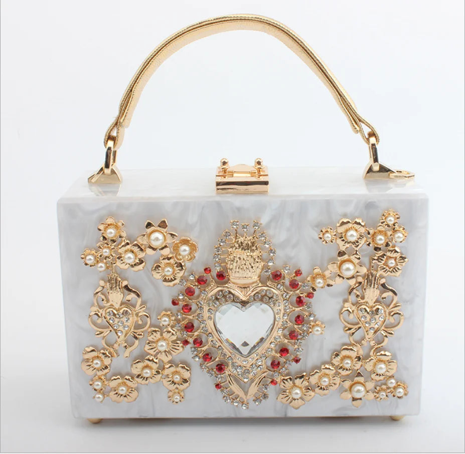 girl Acrylic gift Box bag pearl beaded Clutch purse Women Totes Handbag Fashion Party Hard Case Shoulder Bags Cross body Bags