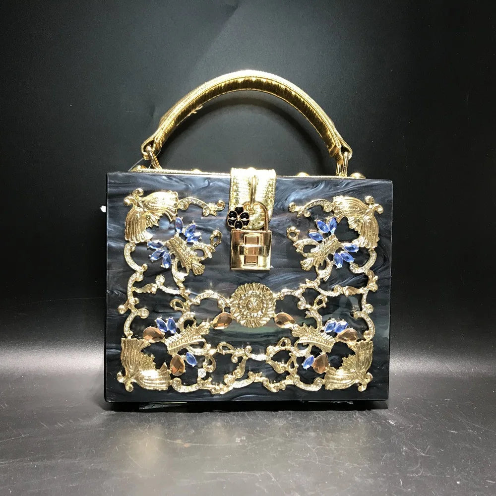 girl Acrylic gift Box bag pearl beaded Clutch purse Women Totes Handbag Fashion Party Hard Case Shoulder Bags Cross body Bags