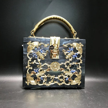 girl Acrylic gift Box bag pearl beaded Clutch purse Women Totes Handbag Fashion Party Hard Case Shoulder Bags Cross body Bags