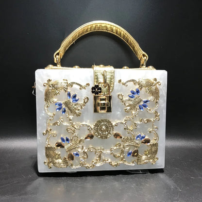 girl Acrylic gift Box bag pearl beaded Clutch purse Women Totes Handbag Fashion Party Hard Case Shoulder Bags Cross body Bags