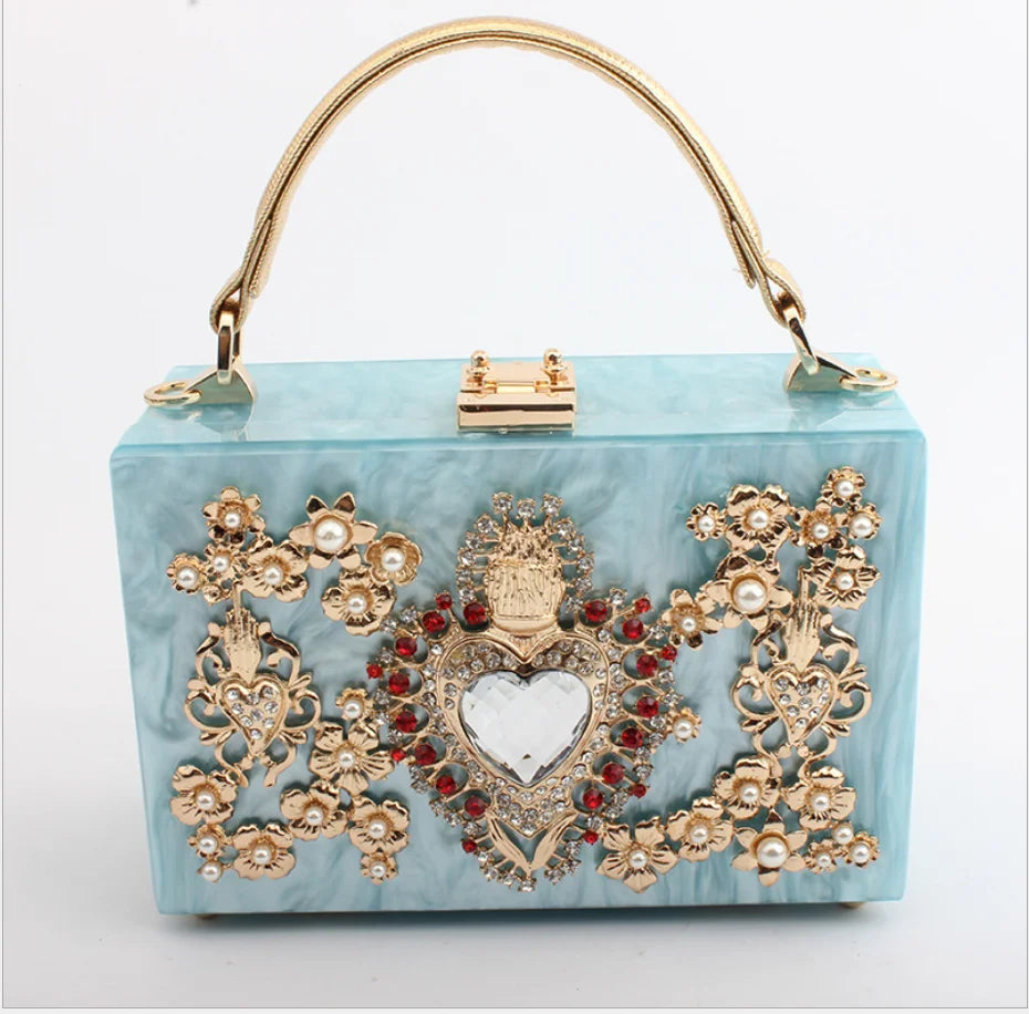 girl Acrylic gift Box bag pearl beaded Clutch purse Women Totes Handbag Fashion Party Hard Case Shoulder Bags Cross body Bags