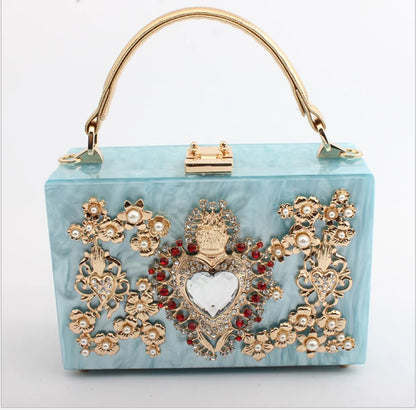 girl Acrylic gift Box bag pearl beaded Clutch purse Women Totes Handbag Fashion Party Hard Case Shoulder Bags Cross body Bags