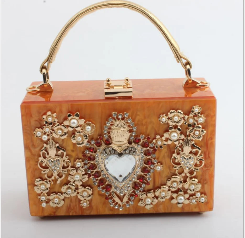 girl Acrylic gift Box bag pearl beaded Clutch purse Women Totes Handbag Fashion Party Hard Case Shoulder Bags Cross body Bags