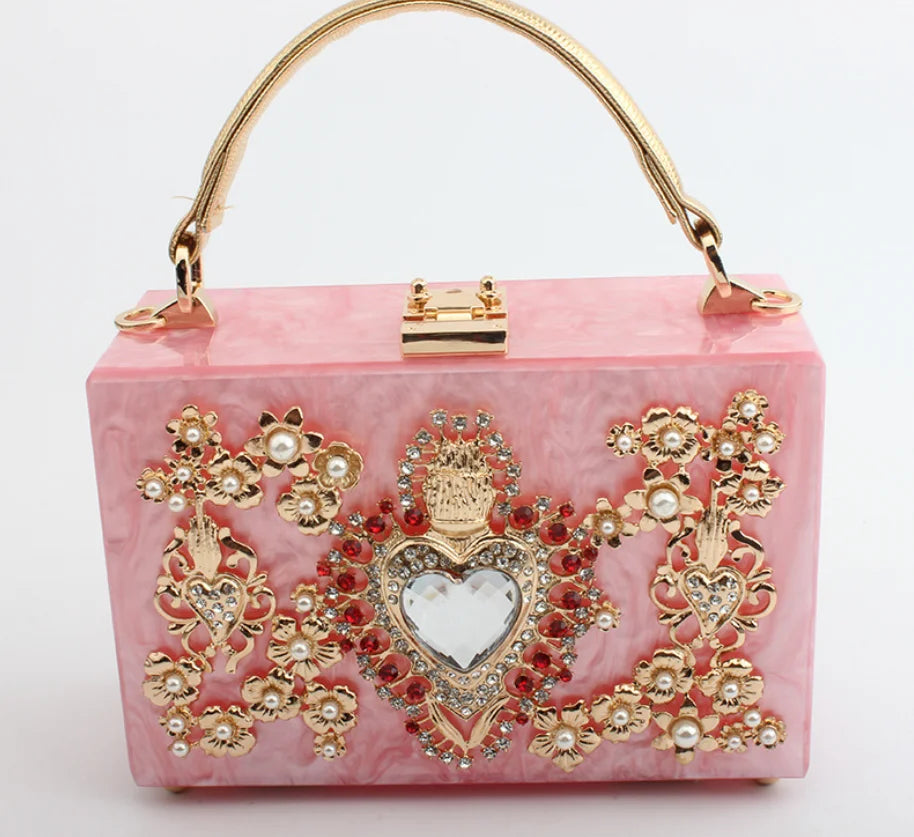 girl Acrylic gift Box bag pearl beaded Clutch purse Women Totes Handbag Fashion Party Hard Case Shoulder Bags Cross body Bags