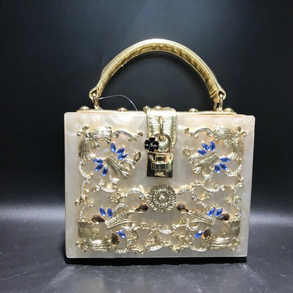 girl Acrylic gift Box bag pearl beaded Clutch purse Women Totes Handbag Fashion Party Hard Case Shoulder Bags Cross body Bags