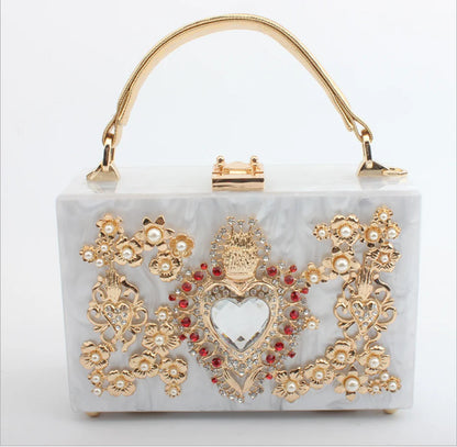 girl Acrylic gift Box bag pearl beaded Clutch purse Women Totes Handbag Fashion Party Hard Case Shoulder Bags Cross body Bags