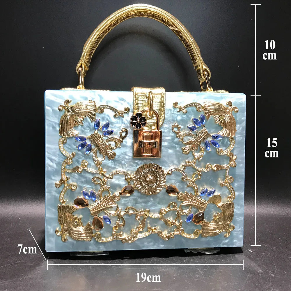 girl Acrylic gift Box bag pearl beaded Clutch purse Women Totes Handbag Fashion Party Hard Case Shoulder Bags Cross body Bags