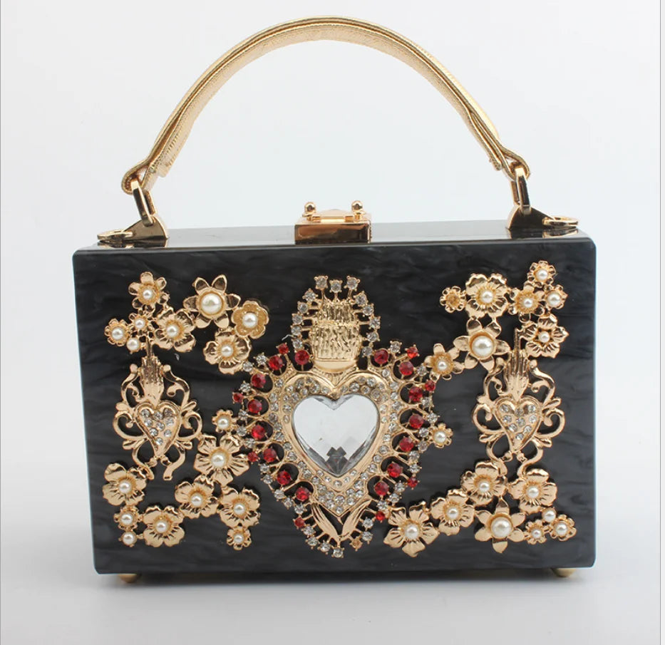 girl Acrylic gift Box bag pearl beaded Clutch purse Women Totes Handbag Fashion Party Hard Case Shoulder Bags Cross body Bags
