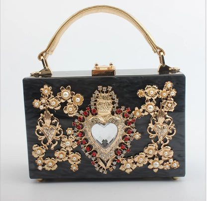 girl Acrylic gift Box bag pearl beaded Clutch purse Women Totes Handbag Fashion Party Hard Case Shoulder Bags Cross body Bags