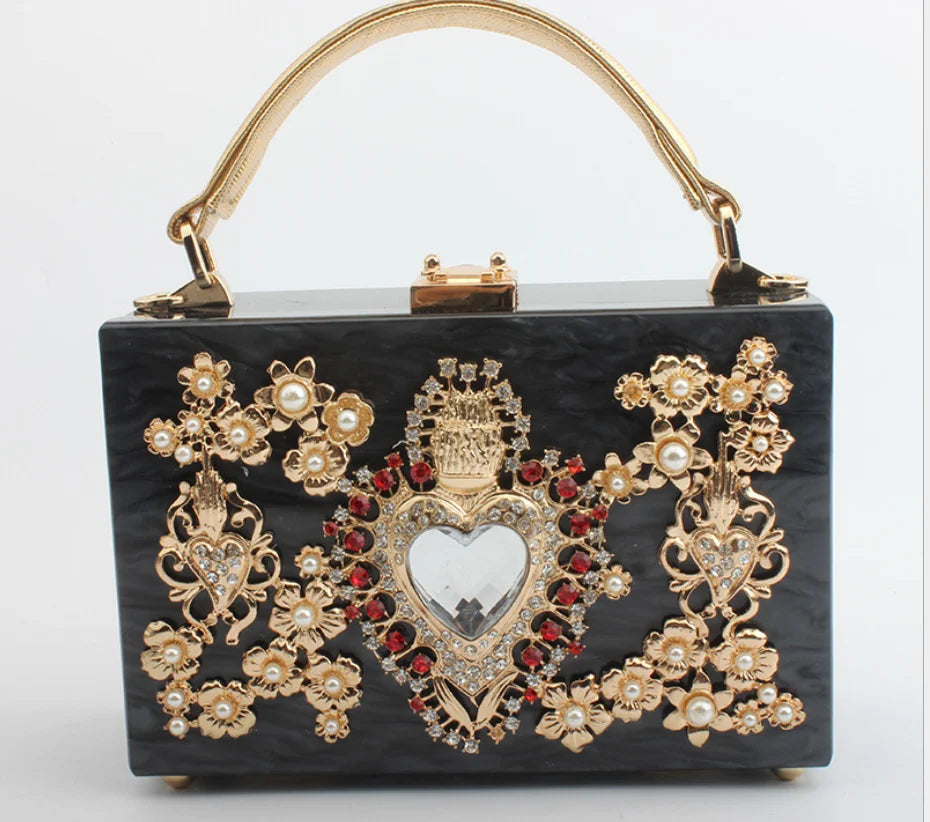 girl Acrylic gift Box bag pearl beaded Clutch purse Women Totes Handbag Fashion Party Hard Case Shoulder Bags Cross body Bags