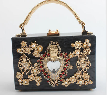 girl Acrylic gift Box bag pearl beaded Clutch purse Women Totes Handbag Fashion Party Hard Case Shoulder Bags Cross body Bags
