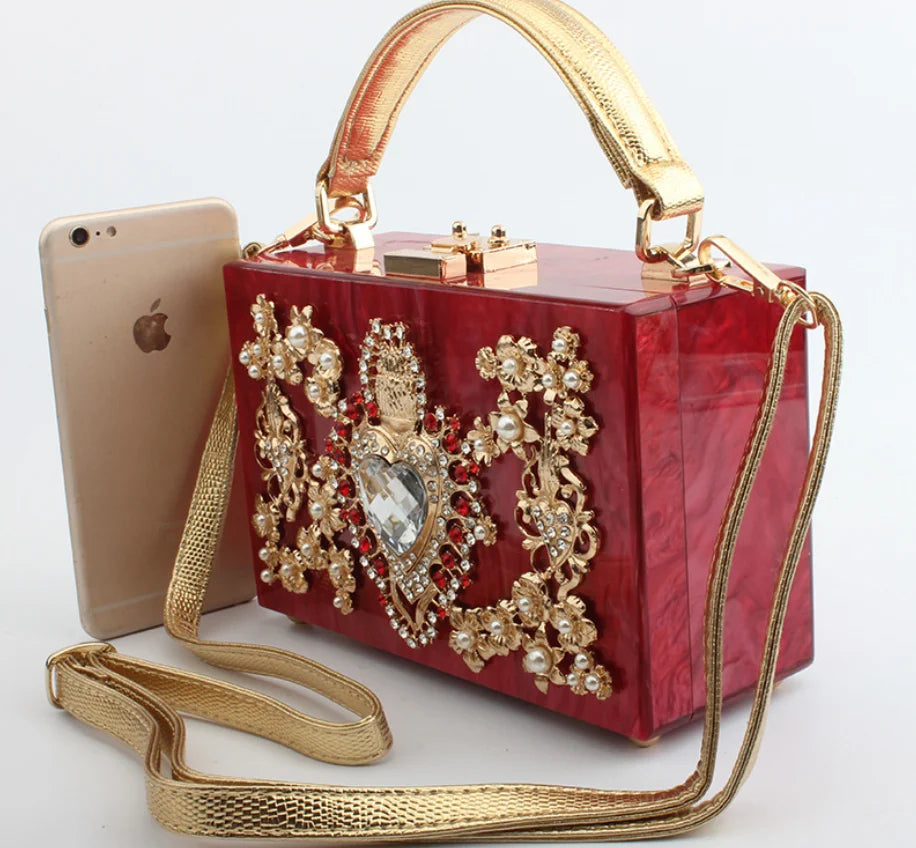 girl Acrylic gift Box bag pearl beaded Clutch purse Women Totes Handbag Fashion Party Hard Case Shoulder Bags Cross body Bags