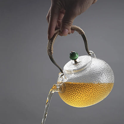 glass pot with stainless steel filter net creative art nouveau coffee pot 750ml big pot of tea with handle Chinese kungfu pots