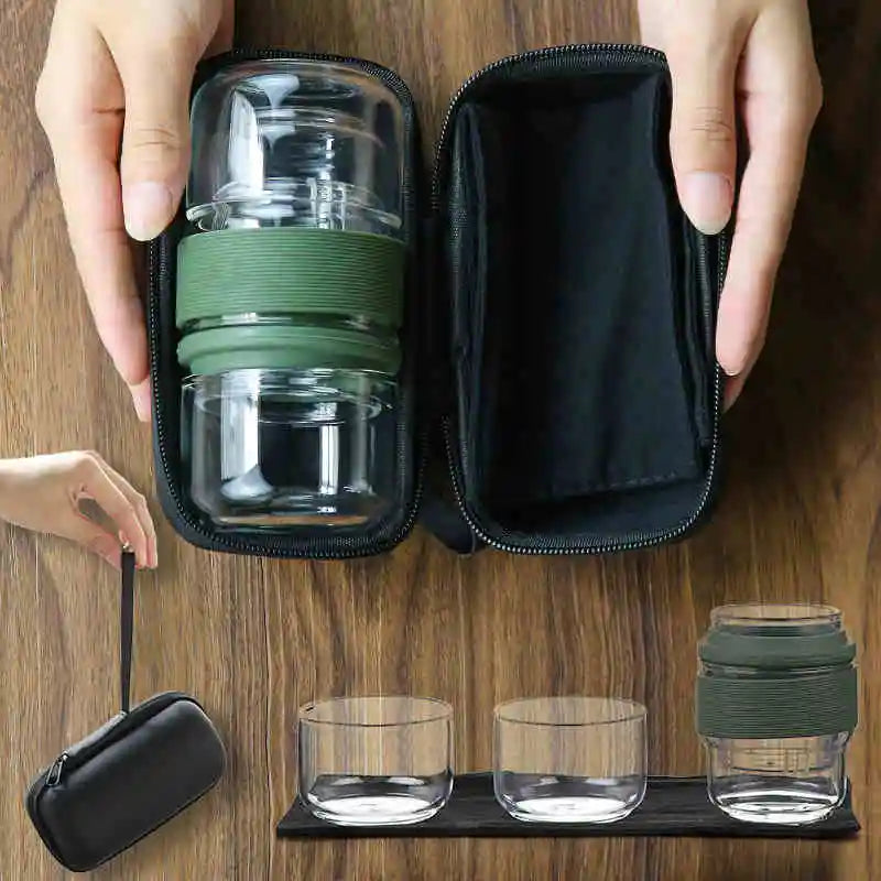 glass tea set travelling office cup with infuser portable bag lead free Borosilicate glass pitcher tea cups heat insulation