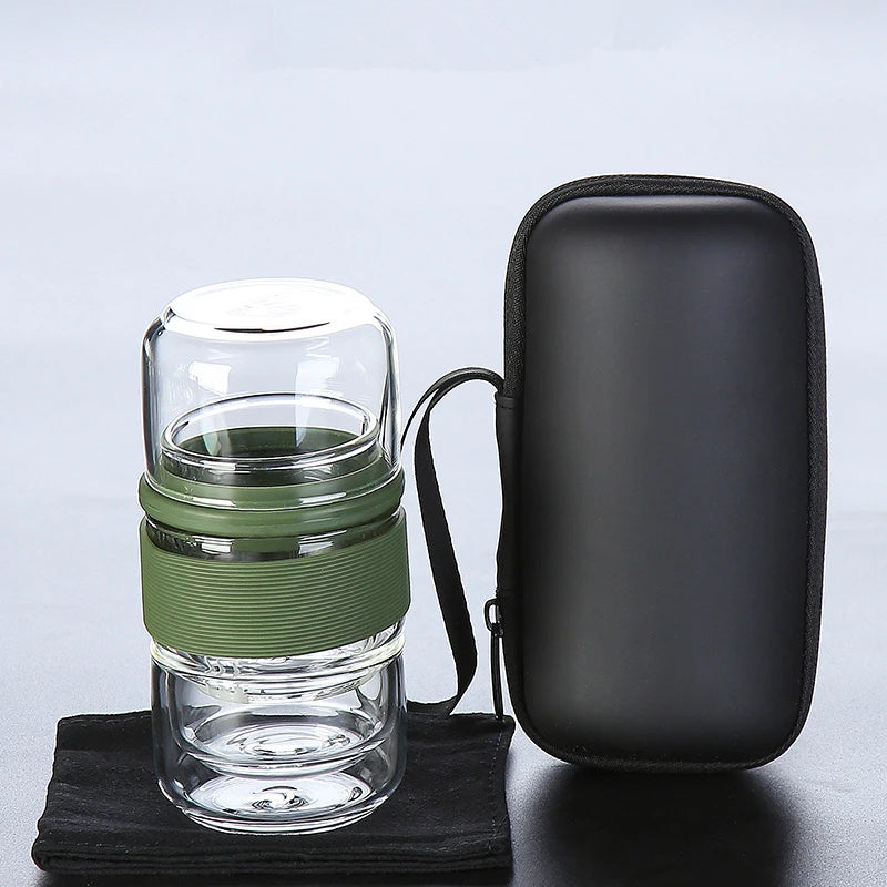 glass tea set travelling office cup with infuser portable bag lead free Borosilicate glass pitcher tea cups heat insulation