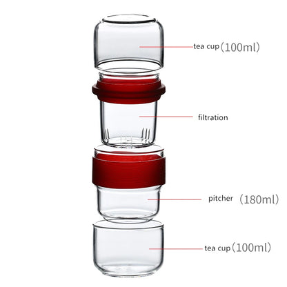 glass tea set travelling office cup with infuser portable bag lead free Borosilicate glass pitcher tea cups heat insulation